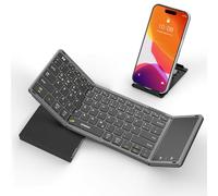 seenda Foldable Bluetooth Keyboard with Touchpad, Rechargeable Wireless Folding Keyboard with Trackpad for Android Windows iOS Mac Mobile Phone Tablet Laptop, DE QWERTZ, 3 Bluetooth Channels, Black