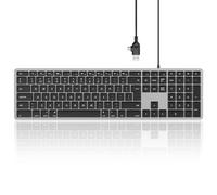 Seenda JP208 Wired Keyboard for Mac OS, Full-Size, Slim & Quiet, with Numeric Pad & 2-in-1 USB A/Type C Connector, Ideal for Home & Office - UK Qwerty Layout, Black and Dark Grey