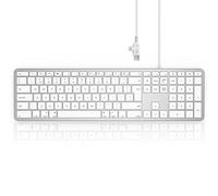 Seenda JP208 Wired Keyboard for Mac OS, Slim External Full-size Keyboard with Numeric Pad & USB A and Type C 2-in-1 for Apple Mac, iMac, MacBook Pro/Air/Mini, UK Qwerty Layout - White and Silver