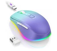seenda LED Wireless Mouse Rechargeable with Jiggler, Quiet 2.4G USB Wireless Mouse for Laptop, Computer Illuminated DPI 2000 for PC, Windows, Mac OS (Teal & Purple)