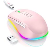 seenda Mouse Wireless LED, Rechargeable Wireless Mouse with Mouse Jiggler, Quiet 2.4G USB Wireless Mouse for Laptop, Computer Wireless Mouse Illuminated DPI 2000 for PC, Windows, Mac OS, Pink, JY203