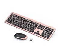 seenda Rechargeable Wireless Keyboard Mouse Combo Full Size Cordless Keyboard & Mouse Sets with Build-in Lithium Battery Ultra Thin Quiet Keyboard Mice (Rose Gold & Black)
