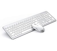 seenda SK38-3 Wireless Keyboard Mouse Set, Ultra Thin Rechargeable Wireless Keyboard, Ergonomic Keyboard Mouse with Silicone Dust Cover for PC/Laptop/Smart TV, QWERTZ Layout, White and Silver