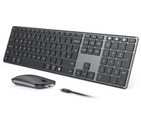 seenda SKM64-3 Rechargeable Wireless Bluetooth Keyboard Mouse, Multi-Device Ultra Slim Wireless Keyboard and Mouse Set for Windows, Mac OS, Laptop, PC, Tablet, iPad, QWERTY UK Layout, Black and Grey
