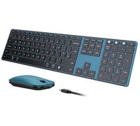 seenda SKM64-3 Rechargeable Wireless Bluetooth Keyboard Mouse, Multi-Device Ultra Slim Wireless Mouse and Keyboard Set for Windows, Mac OS, Laptop, Tablet, iPad, QWERTY UK Layout, Black and Blue