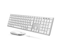 seenda SKM64-3 Rechargeable Wireless Bluetooth Keyboard Mouse, Multi-Device Ultra Slim Wireless Mouse and Keyboard Set for Windows, Mac OS, Laptop, Tablet, iPad, QWERTY UK Layout, White and Silver