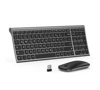 seenda WGJP-031B Wireless Keyboard Mouse Set, Rechargeable Small Wireless Keyboard with Mouse, Quiet Keyboard with Aluminium Housing for PC/Laptop/Smart TV, QWERTZ Layout, Grey