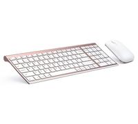 seenda WGJP-031B Wireless Keyboard Mouse Set, Ultra Thin Compact Rechargeable Aluminum Full Size Computer Keyboard & Mouse Combo UK QWERTY Layout for Office, Home, Business, Rose Gold