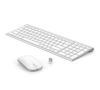 seenda WGJP-031B Wireless Keyboard Mouse Set, Ultra Thin Compact Rechargeable Aluminum Full Size Computer Keyboard & Mouse Combo UK QWERTY Layout for Office, Home, Business, Silver White