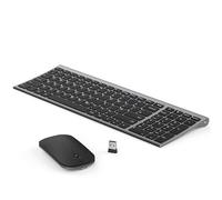 seenda WGJP-031B Wireless Keyboard Mouse Set, Ultra Thin Compact Rechargeable Aluminum Silent Computer Keyboard & Mouse Combo UK QWERTY Layout for Office, Home, Business, Black and Space Gray