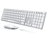 seenda Wireless Bluetooth Keyboard and Mouse Combo (USB + Dual BT), SKM64-3 Multi-Device Rechargeable Slim Keyboard and Mouse, Compatible for Win 7/8/10, MacBook Pro/Air, iPad, Tablet - White Silver