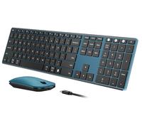 seenda Wireless Bluetooth Keyboard and Mouse Combo (USB + Dual BT), SKM64-3 Multi-Device Rechargeable Slim Keyboard and Mouse, Compatible for Win 7/8/10, MacBook Pro/Air, iPad, Tablet - Black Blue
