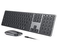 seenda Wireless Bluetooth Keyboard and Mouse Combo (USB + Dual BT), SKM64-3 Multi-Device Rechargeable Slim Keyboard and Mouse, Compatible for Win 7/8/10, MacBook Pro/Air, iPad, Tablet - Black Gray