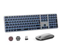 seenda Wireless Keyboard and Mouse, 3-Color Backlight(Red-White-Blue), Ultra Slim Rechargeable Backlit Quiet USB Keyboard and Mouse Set Full Size QWERTY UK for Windows PC Laptop, Black & Grey