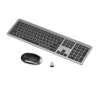 seenda Wireless Keyboard and Mouse Rechargeable, SK38-3 Ultra Slim Quiet Keyboard and Mouse Set Full-Size QWERTY UK Layout for Windows Laptop PC Desktop, Black and Grey