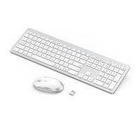 seenda Wireless Keyboard and Mouse Rechargeable, SK38-3 Ultra Slim Quiet USB Keyboard and Mouse Set for Windows Laptop PC Computer, Full-Size QWERTY UK Layout, Silver and White