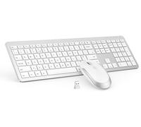 seenda Wireless Keyboard and Mouse Set, SK38 Ultra Slim Quiet USB Wireless Keyboard and Mouse Full Size QWERTY UK Layout with Numeric Keypad for Windows PC, Laptop, Computer, White and Silver
