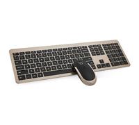 seenda Wireless Keyboard and Mouse Set, SK38 Ultra Slim Quiet USB Wireless Keyboard and Mouse Full Size QWERTY UK Layout with Numeric Keypad for Windows PC, Laptop, Computer, Black and Gold