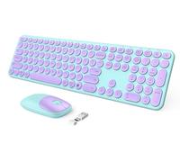 seenda Wireless Keyboard and Mouse, USB & Type C 2-in-1 Receiver, SK73-3 Full Size Purple Wireless Keyboard Mouse Combo, Compatible for Windows, MacBook Pro/Air, Laptop, Desktop, PC - Purple Green