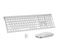 seenda Wireless Keyboard Mouse Set, 2.4G Thin Keyboard and Mouse Rechargeable 15F, White and Silver