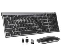 seenda Wireless Keyboard Mouse Set, Ultra Slim Compact Rechargeable Silent Computer Keyboard & Mouse Combo with Metal Base UK QWERTY Layout for Office, Home, Business Trip, Black and Space Gray