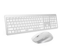 seenda Wireless Keyboard Mouse Set Ultra Thin Wireless Keyboard for PC/Laptop/Smart TV, QWERTZ Layout White and Silver