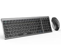 seenda Wireless Keyboard Mouse - Ultra Slim Metal Keyboard & Silent Mouse for 3 Devices via Bluetooth & 2.4GHz - German QWERTZ Layout for Windows, Mac, iPad, Android (Grey)
