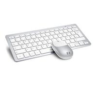 seenda Wireless Keyboard with Mouse, Small Keyboard Mouse Set Wireless with USB Receiver for PC/Laptop/Desktop/TV, Ultra Thin 70% Keyboard with QWERTZ Layout, White & Silver