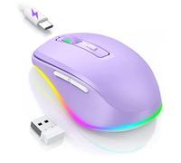 Seenda Wireless Mouse, Rechargeable Light Up LED Mouse for Laptop, 2.4G USB Silent Mice with Built in Jiggler Mover, Undetectable Simulate Mouse Movement to Keep Computer Awake, Purple