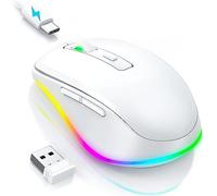 Seenda Wireless Mouse, Rechargeable Light Up LED Mouse for Laptop, 2.4G USB Silent Mice with Built in Jiggler Mover, Undetectable Simulate Mice Movement to Keep Computer Awake, white
