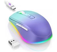Seenda Wireless Mouse, Rechargeable Light Up LED Mouse for Laptop, 2.4G USB Silent Mice with Built in Jiggler Mover, Undetectable Simulate Mice Movement to Keep Computer Awake, green and purple