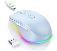 Seenda Wireless Mouse, Rechargeable Light Up LED Mouse for Laptop, 2.4G USB Silent Mice with Built in Jiggler Mover, Undetectable Simulate Mice Movement to Keep Computer Awake, Light Blue