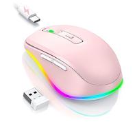 Seenda Wireless Mouse, Rechargeable Light Up LED Mouse for Laptop, Pink | 2.4G USB Receiver, Silent Clicks, Built-in Jiggler, Undetectable Simulate Mouse Movement to Keep Computer Awake
