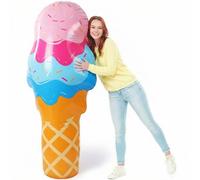 Seenelling 1 Pcs 6.56 ft Giant Inflatable Ice Cream Cone 80 Inch for Party Decor, Stand-up Life Size Ice Cream Giant, PVC Blow up Weatherproof for Summer Birthday Door Lawn Garden Holiday Party
