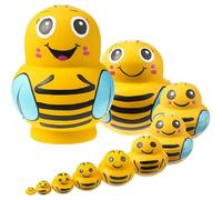 Seenelling 10 Pcs Wooden Handmade Russian Nesting Dolls Toys Animal Russian Cute Nesting Dolls for Christmas Home Decor Birthday Gift(Yellow Bee)