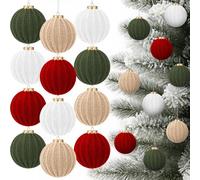 Seenelling 12 Pcs Crochet Christmas Ball Ornaments 3.15 Inch Knitted Christmas Ball with Lanyard Handmade Rustic Crochet Ornaments for Xmas Tree Decoration Farmhouse(Red Green)
