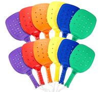Seenelling 12 Pcs Plastic Paddleball Racket 15.2 x 7.5 Inches Paddle Ball Racket with Lanyard PE Equipment for Elementary Physical Education Classes 6 Colors