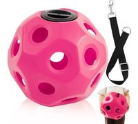 Seenelling 15.75" Hay Ball for Horse with Hanging Strap Extra Large Slow Feeder Horse Treat Ball Herding Balls Horses Goat Sheep Relieve Stress for Paddock Stall Stable Supply(Pink)