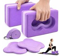 Seenelling 2 Pack Yoga Blocks Wrist Support Yoga Blocks with Knee Pads and Strap to Put Less Weight on Wrists Improve Comfort and Grip, EVA Foam Pilates Exercise Balance and Stretching Accessories