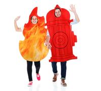 Seenelling 2 Pcs Flaming Fire Hydrant Costume Adult Funny Halloween Couples Costume Set Fire Firefighter Cosplay Outfits for Adults, One Size Fits Most for Halloween Party Attire