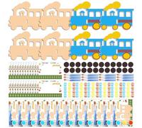 Seenelling 24 Set Train Birthday Party Favor Craft Include 24 Pcs DIY Wooden Painting Art Kit 24 Pcs Magnets 24 Gift Card 24 Wood Coloring Paint Gift 24 Transparent Bags Bulk for Classrooms Supplies
