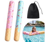 Seenelling 3 Pcs Ice Cream Inflatable Pool Noodle Floats 2 Pack 48" Large Swimming Floats with 1 Portable Storage Bag for Summer Ice Cream Swimming Pool Party Supplies