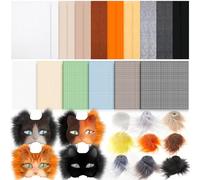 Seenelling 33 Pcs Therian Mask DIY Kit Including 18 Pcs Felt Fabric Sheet 9 Pcs Plush Faux Fur Strips and 6 Pcs Plastic Mesh Sheets for Therian Gear Halloween Masquerade Cosplay (Mask Not Included)