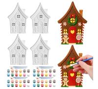 Seenelling 4 Pcs Christmas Ceramic to Paint Crafts DIY Gingerbread House Unpainted Ceramic Make Your Own 3D Christmas Plaster Crafts for Xmas Holidays Party Supplies