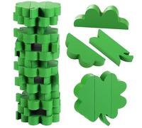 Seenelling 45 Pcs St Patrick's Day Wooden Blocks Stacking Game Four Leaf Clover Blocks Game Adult Fun Green Tumbling Tower Balance Board Toy for Irish Family Activities Party Gift Decoration