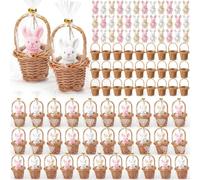 Seenelling 48 Set/ 144 Pcs Easter Gifts Bulk Include 24 Mini Bunny, 24 Basket, 24 Clear Gift Bags, Rabbit Theme Team Appreciation Gift for Coworker Easter Basket, Bunny Party Favors