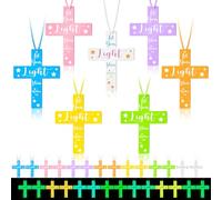 Seenelling 49 Pcs Glow in The Dark Silicone Cross Necklace Bulk Let Your Light Shine Cross Necklace Bible Verse Christian Gift for Christian Halloween Birthday Party Favor