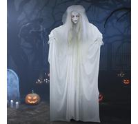 Seenelling 5.25Ft Halloween Bride Animatronic Life Size Ghost Girl Scary Decorations with Flashing Red Eyes Poseable Battery-Operated Screaming Bride Skull for Party Haunted House Prop Outside Indoor