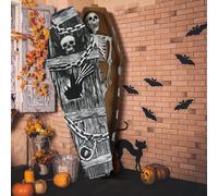 Seenelling 5.5 ft Halloween Coffin Cardboard Halloween Casket Decorations Stand up Skeleton and Chain Scary Fake Casket Props Creepy Haunted House Party Supplies for Indoor Outdoor Graveyard Lawn