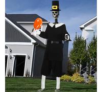 Seenelling 5 Pcs 12 ft Thanksgiving Giant Skeleton Costume Set Outdoor Yard Garden Lawn Decoration for Christmas Halloween Props Decor Includes Clothes Hat Inflatable Turkey Leg